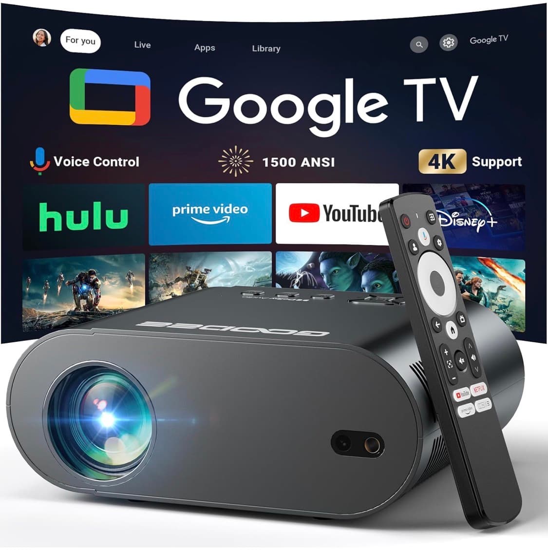 Proyector inteligente goodee 4k Google TV con wifi y Bluetooth