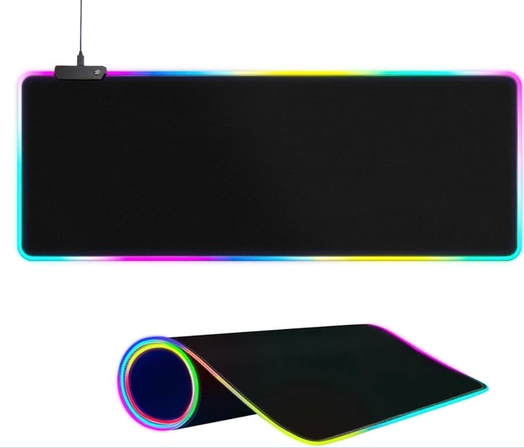 Alfombrilla de mouse grande RGB para juegos, 15 modos de luz, control táctil